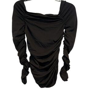 Anthropologie Maeve Black Ruched Bodycon shirt with Bishop Sleeves size small